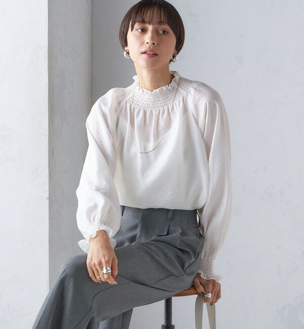 SHIPS for women「〈洗濯機可能〉シャーリング ネック 長袖 ブラウス」|シャツ・ブラウス|