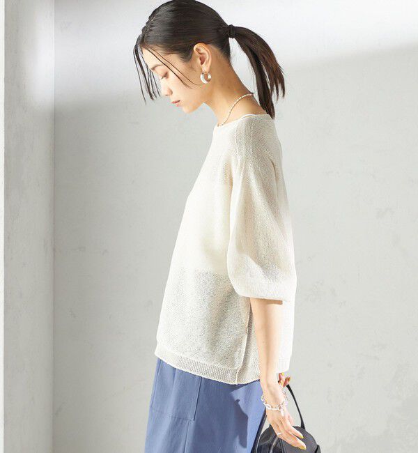 SHIPS for women「〈手洗い可能〉ペーパー パフ スリーブ 半袖 ニット」|ニット・セーター|