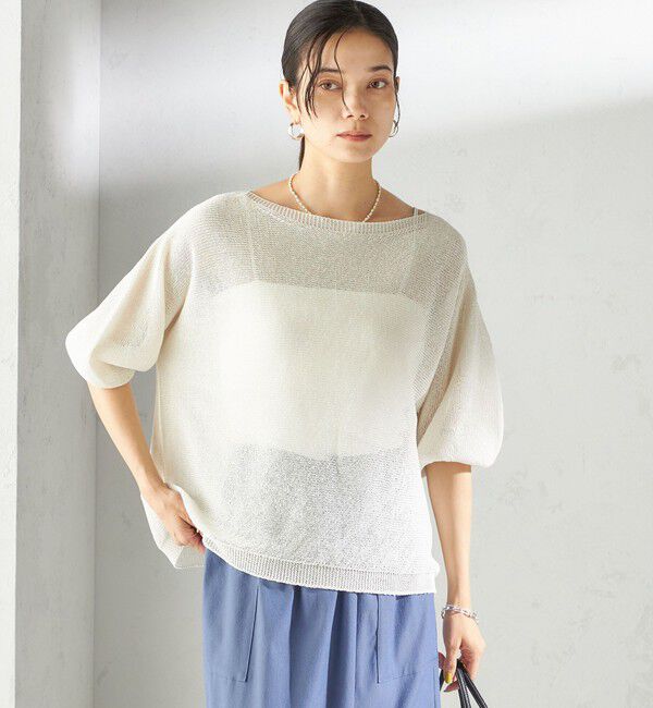 SHIPS for women「〈手洗い可能〉ペーパー パフ スリーブ 半袖 ニット」|ニット・セーター|