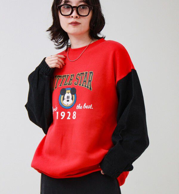 GLOSTER「【MICKEY/ミッキー】裏起毛クルーネックトレーナー 袖デニム」|スウェット・ジャージ|