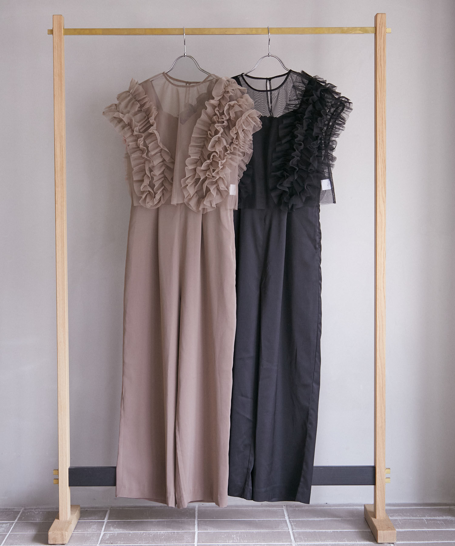 VIS「【VISDRESS】チュールフリルセットオールインワン【低身長向けサイズ有】」|オールインワン|