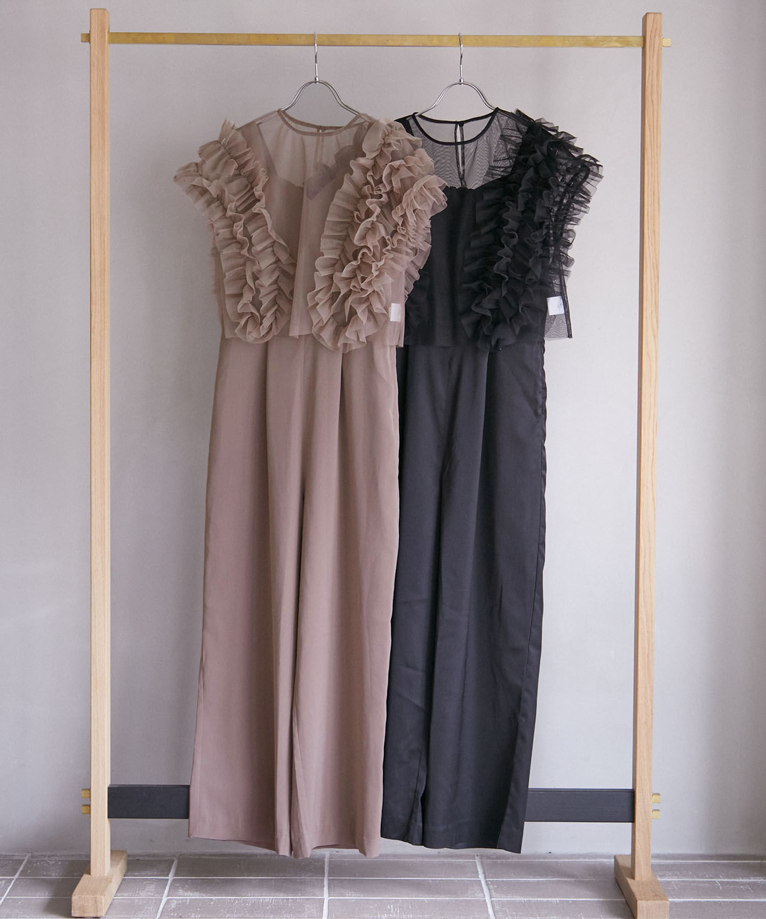 VIS「【VISDRESS】チュールフリルセットオールインワン【低身長向けサイズ有】」|オールインワン|