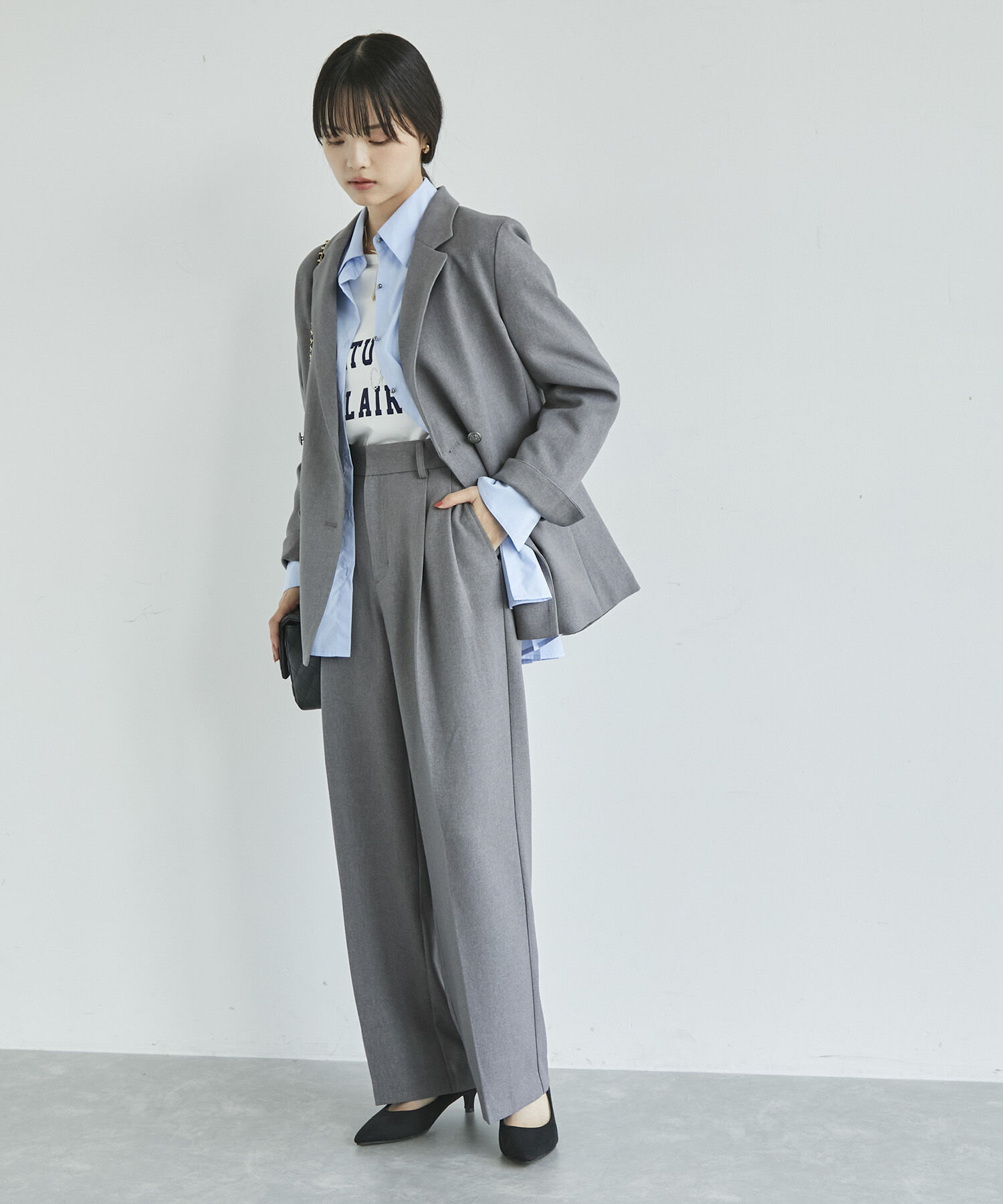 VIS「【新色追加】【美easy】ウーリッシュ2タックワイド/スラックスパンツ【洗える】」|スラックス|