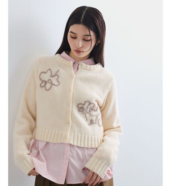VIS「【WEB限定】刺繍フラワーカーディガン」|カーディガン|生成メイン