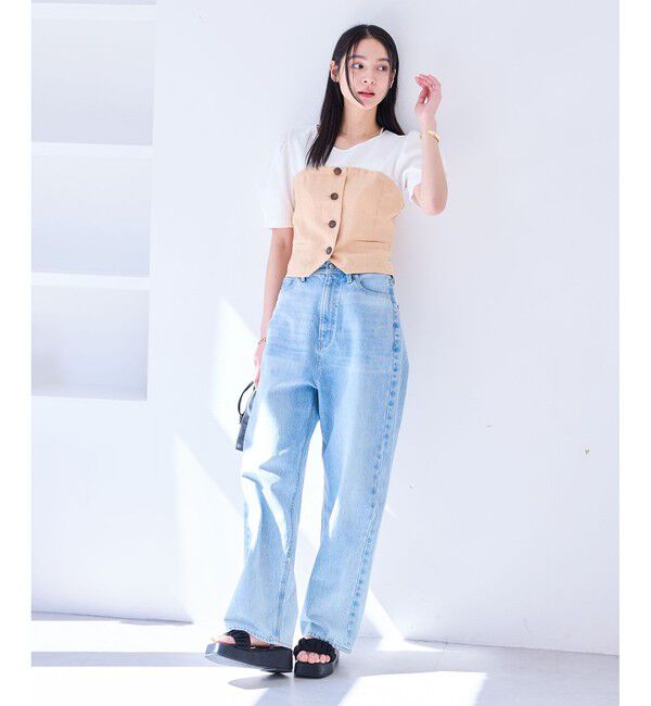 VIS「【新色追加】【美easy】釦ビスチェTシャツドッキングプルオーバー【接触冷感/洗える】」|Tシャツ・カットソー|