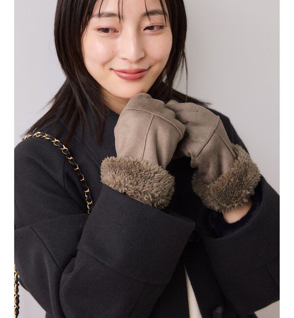 VIS「スマホタッチ刺繍付きムートングローブ」|手袋|