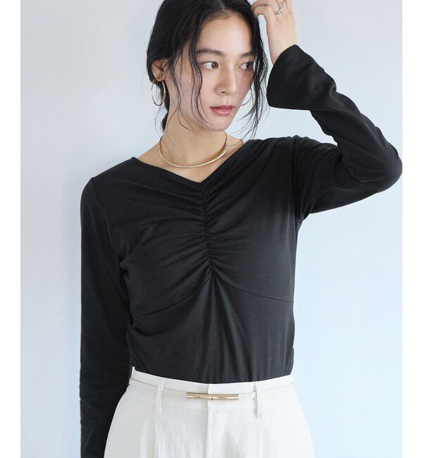 VIS「シャーリングギャザーカットソー」|Tシャツ・カットソー|ブラック(01)