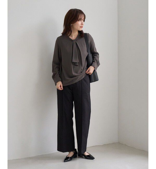 Rope&rsquo;Picnic「【WEB限定サイズ】メタルパーツフロントフリルタイロングスリーブブラウス/通勤・お仕事」|シャツ・ブラウス|