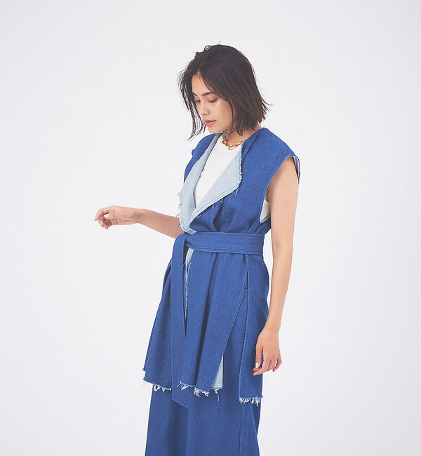 qualite「【セットアップ対応】ルーズデニムジレ」|ベスト・ジレ|ブルー
