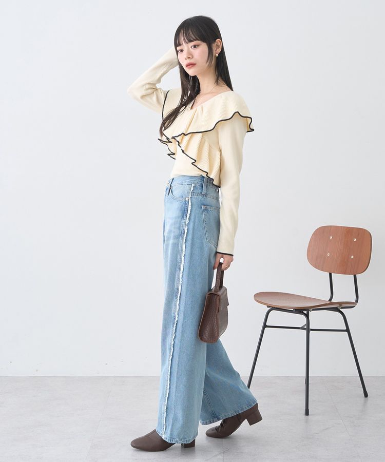 earth music&ecology「ワイドフリンジデニムパンツ」|デニム|