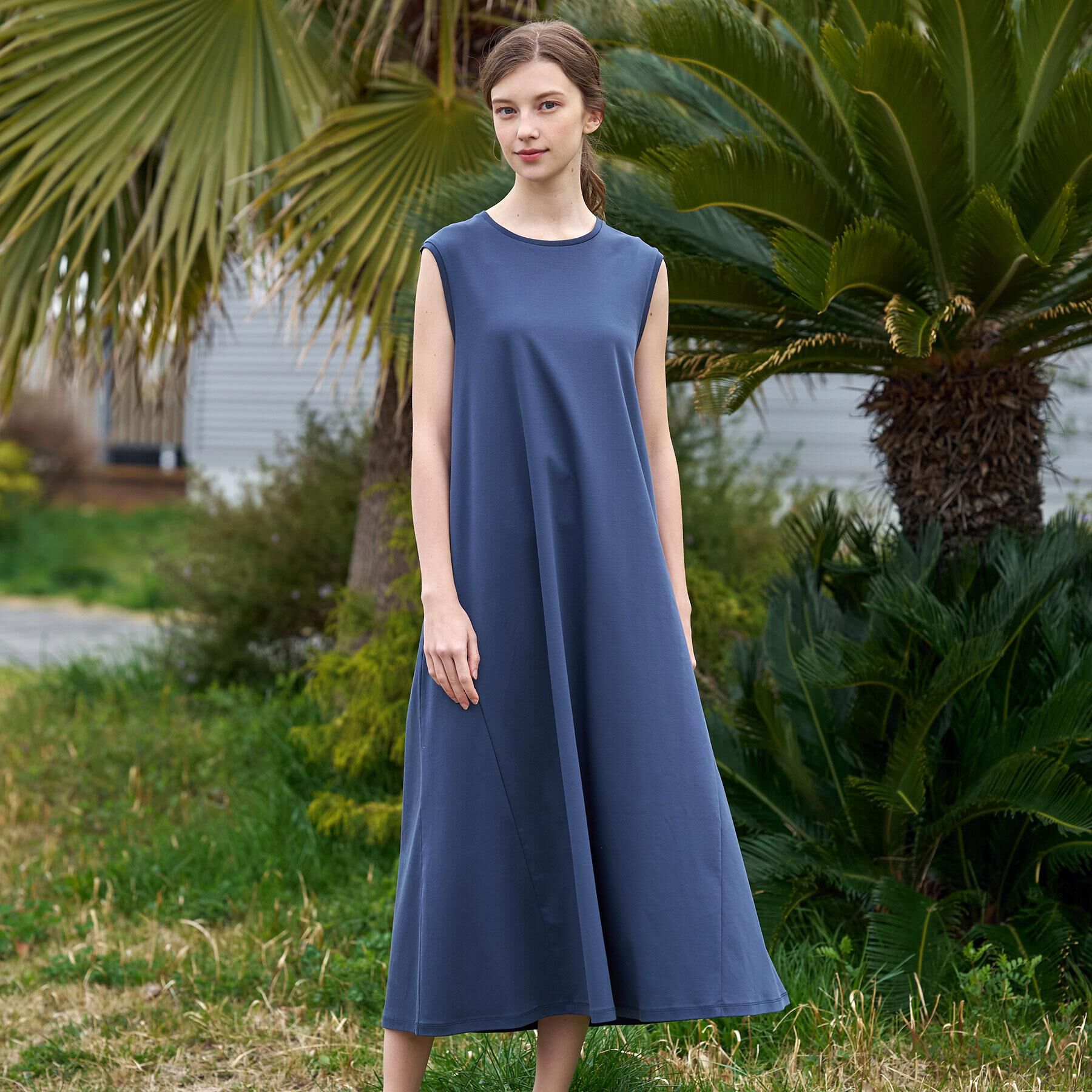 DRESSTERIOR「【接触冷感／抗菌防臭／消臭/ウォッシャブル】アイスクリアコットン フレンチスリーブワンピース」|ワンピース|