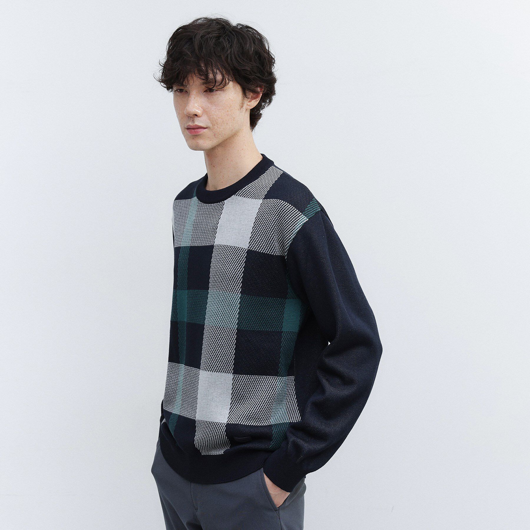 TAKEO KIKUCHI「【Made in JAPAN】ビッグチェック＆スライドパズル柄 ニット」|ニット・セーター|