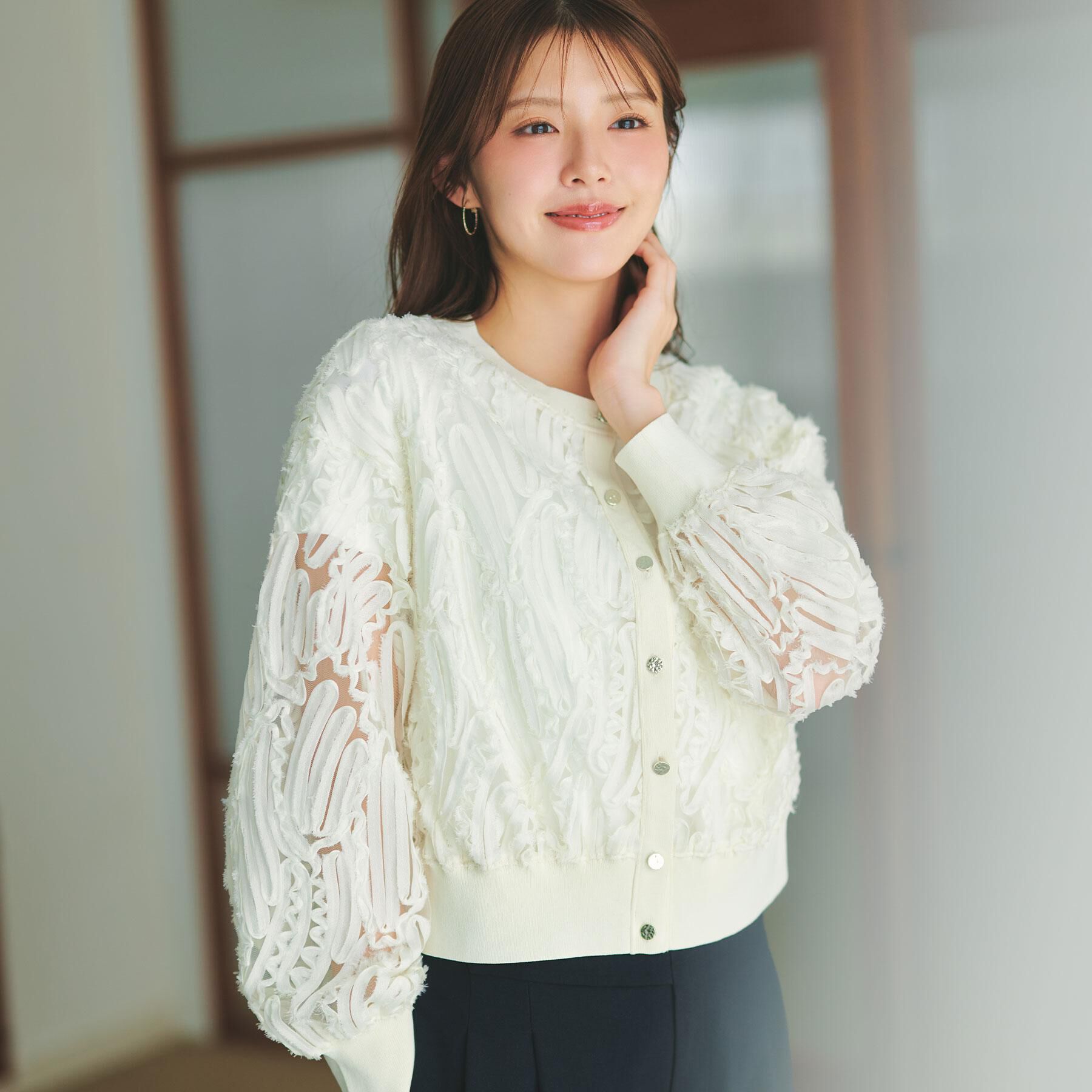 index「シアー幾何刺繍カーディガン【洗濯機OK】」|カーディガン|