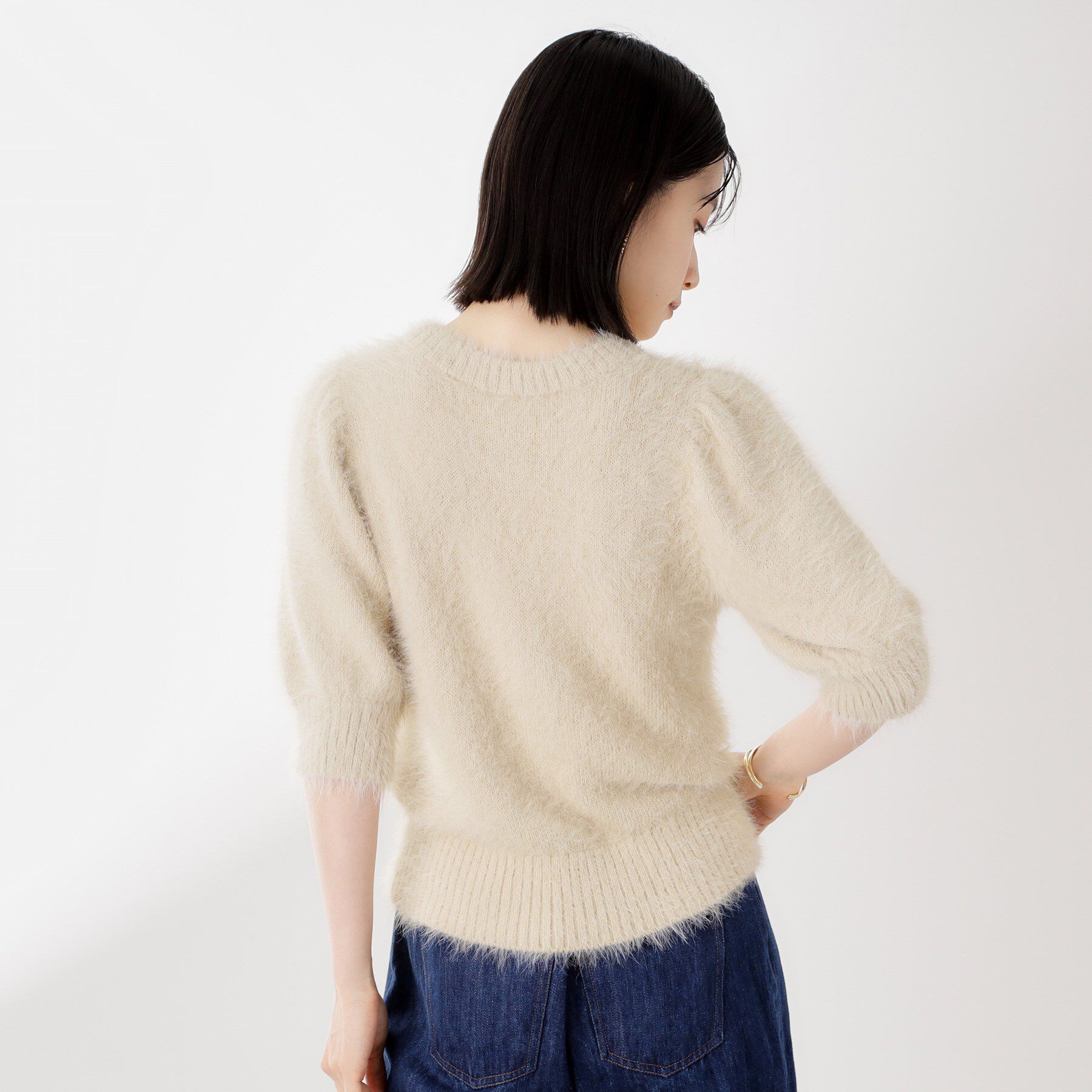 THE SHOP TK「【大人の魅力引き出す】5分袖フェザーニット/洗える」|ニット・セーター|