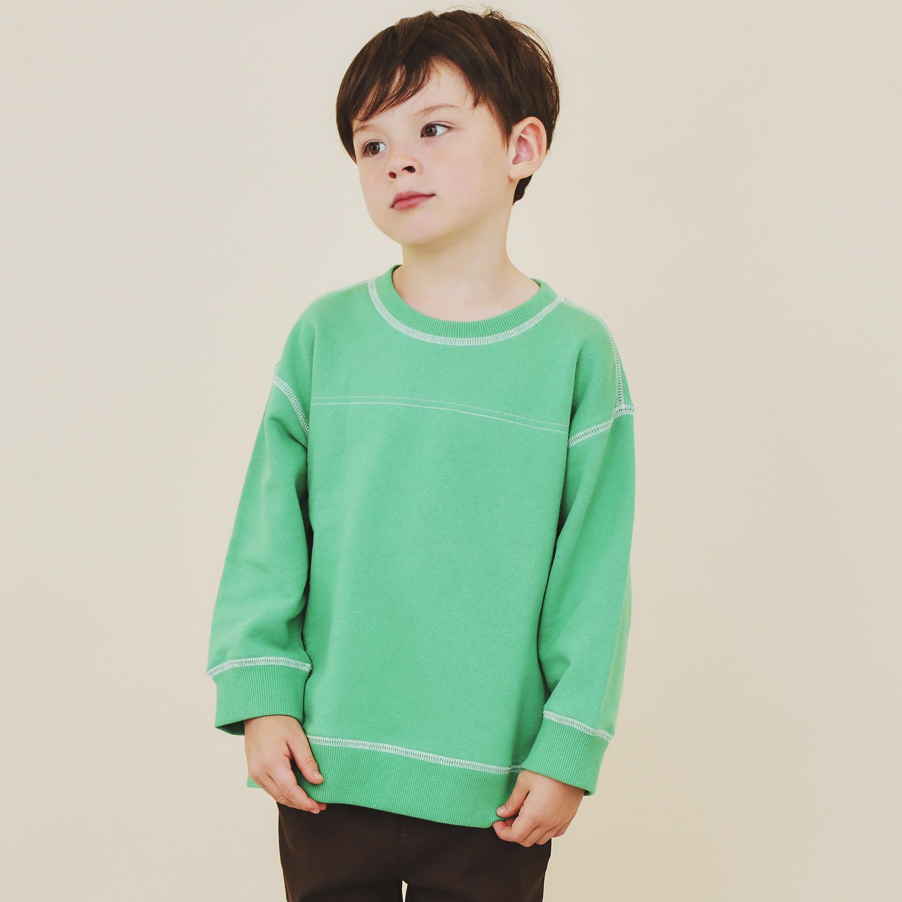 THE SHOP TK「【110-160】カラーロック裏毛プルオーバー」|Tシャツ・カットソー|グリーン(022)