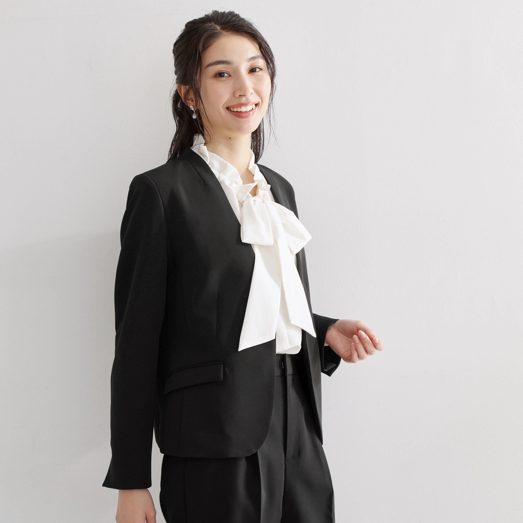 THE SHOP TK「【通勤スタイルに】ダブルクロス ノーカラージャケット/セットアップ可」|ノーカラージャケット|