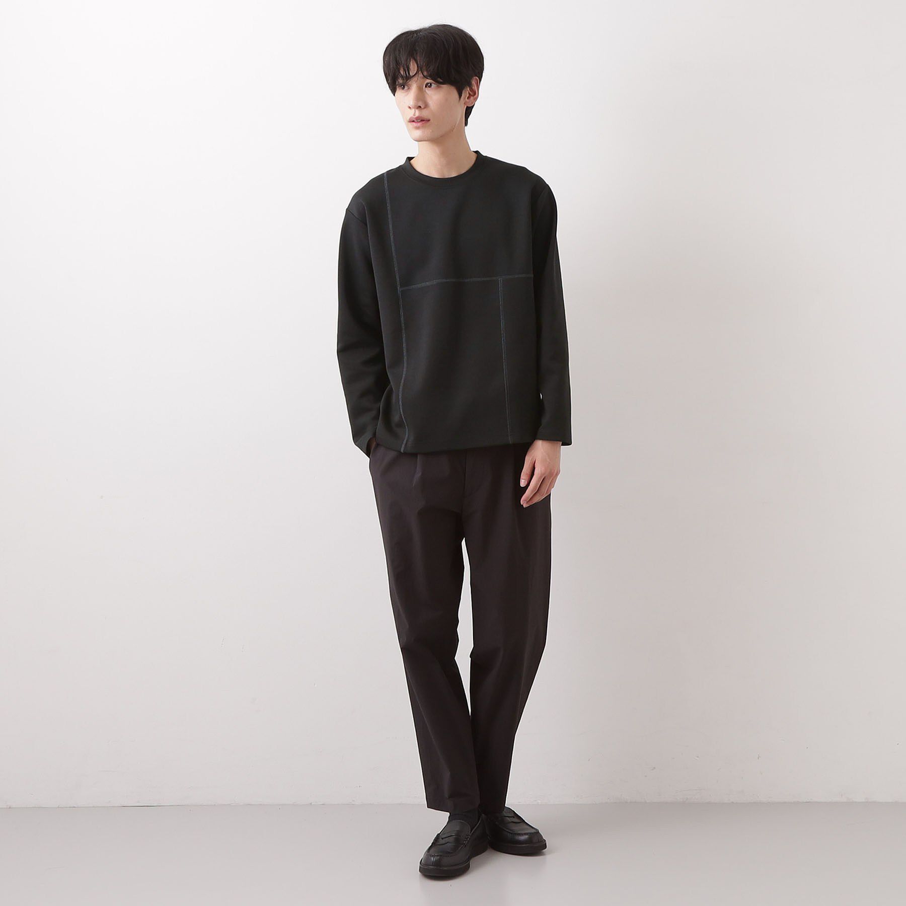THE SHOP TK「ダンボール ステッチ切替デザイン 長袖Tシャツ 洗濯機OK」|Tシャツ・カットソー|