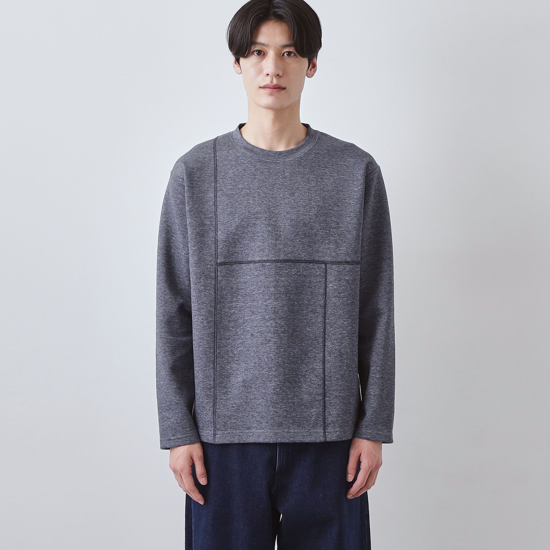 THE SHOP TK「ダンボール ステッチ切替デザイン 長袖Tシャツ 洗濯機OK」|Tシャツ・カットソー|