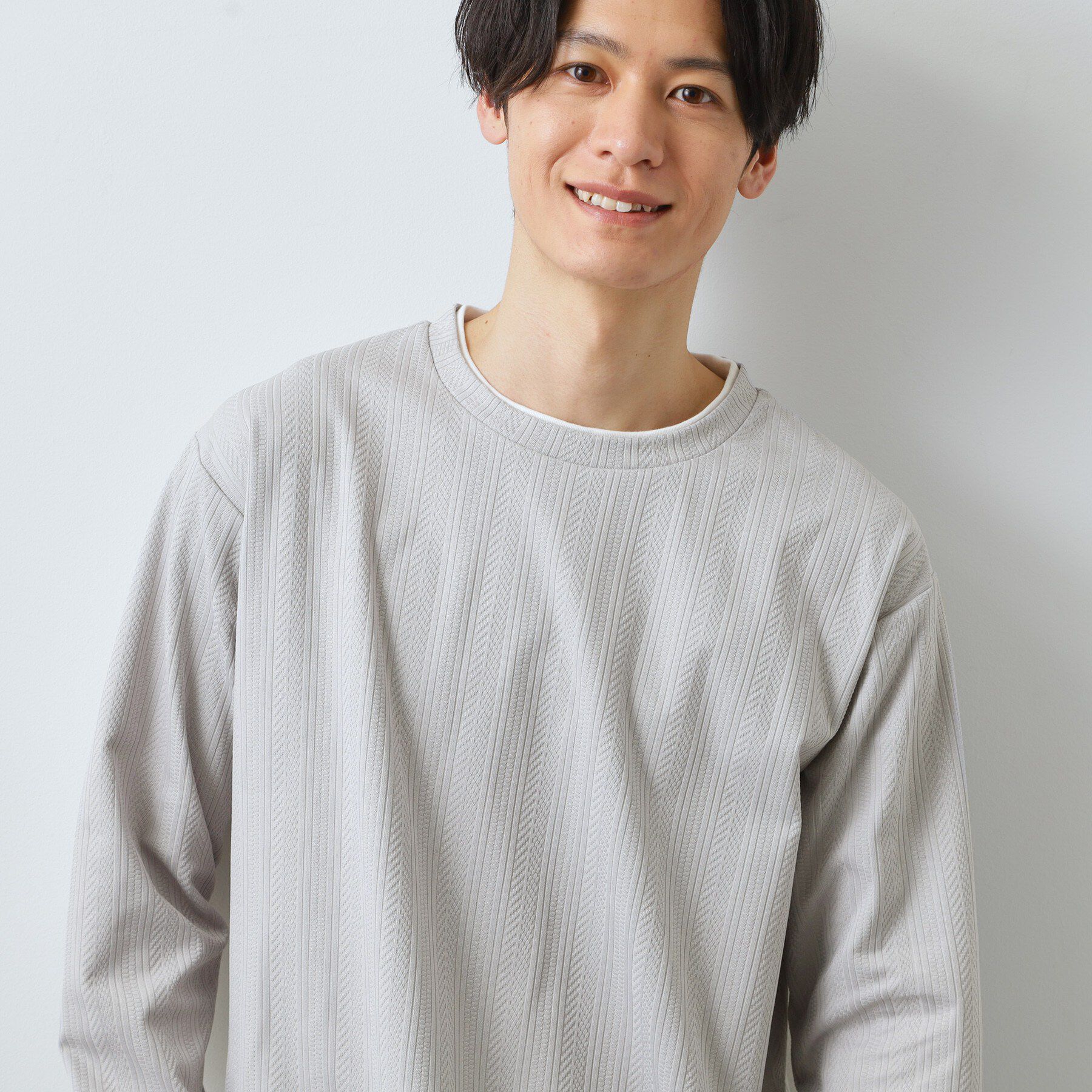 THE SHOP TK「【程よく品のある着こなし】ジャカード フェイクレイヤード長袖Tシャツ 洗濯機OK」|Tシャツ・カットソー|