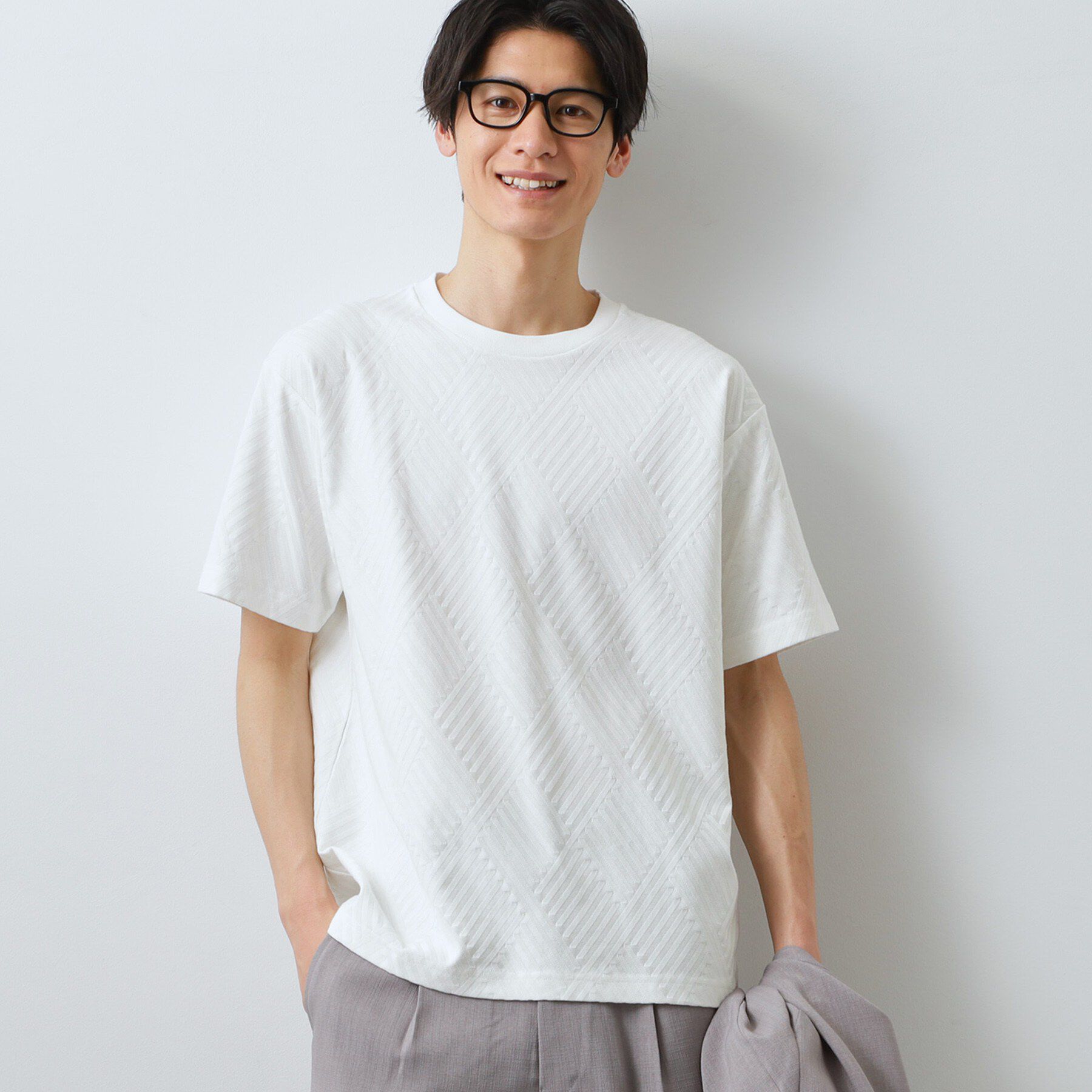 THE SHOP TK「【ジャケットインにもおすすめ！】ジャカード リンクス半袖Tシャツ 洗濯機OK」|Tシャツ・カットソー|