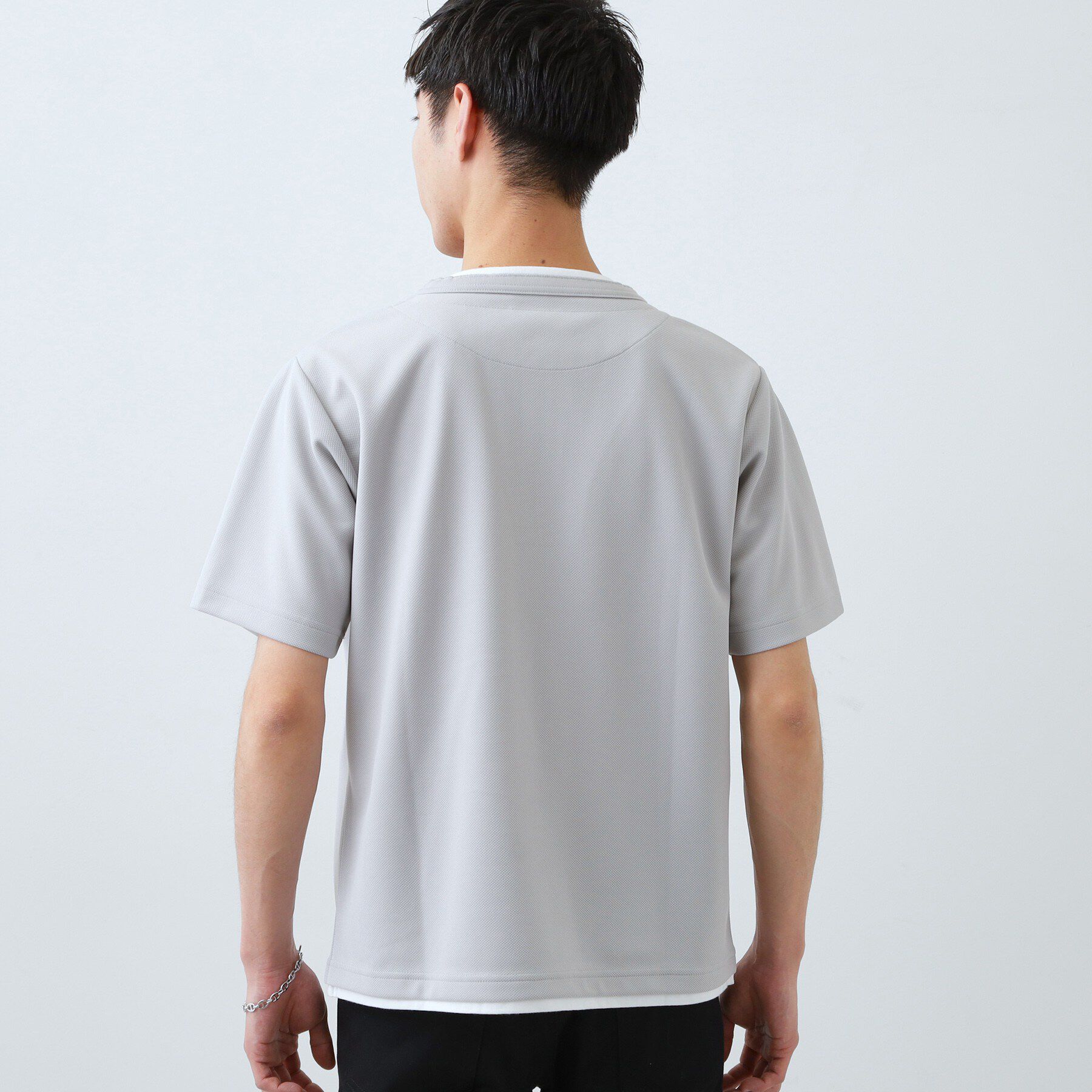 THE SHOP TK「【1枚でちゃんとして見える】ヘンリーネック レイヤード風 半袖Tシャツ 洗濯機OK」|Tシャツ・カットソー|