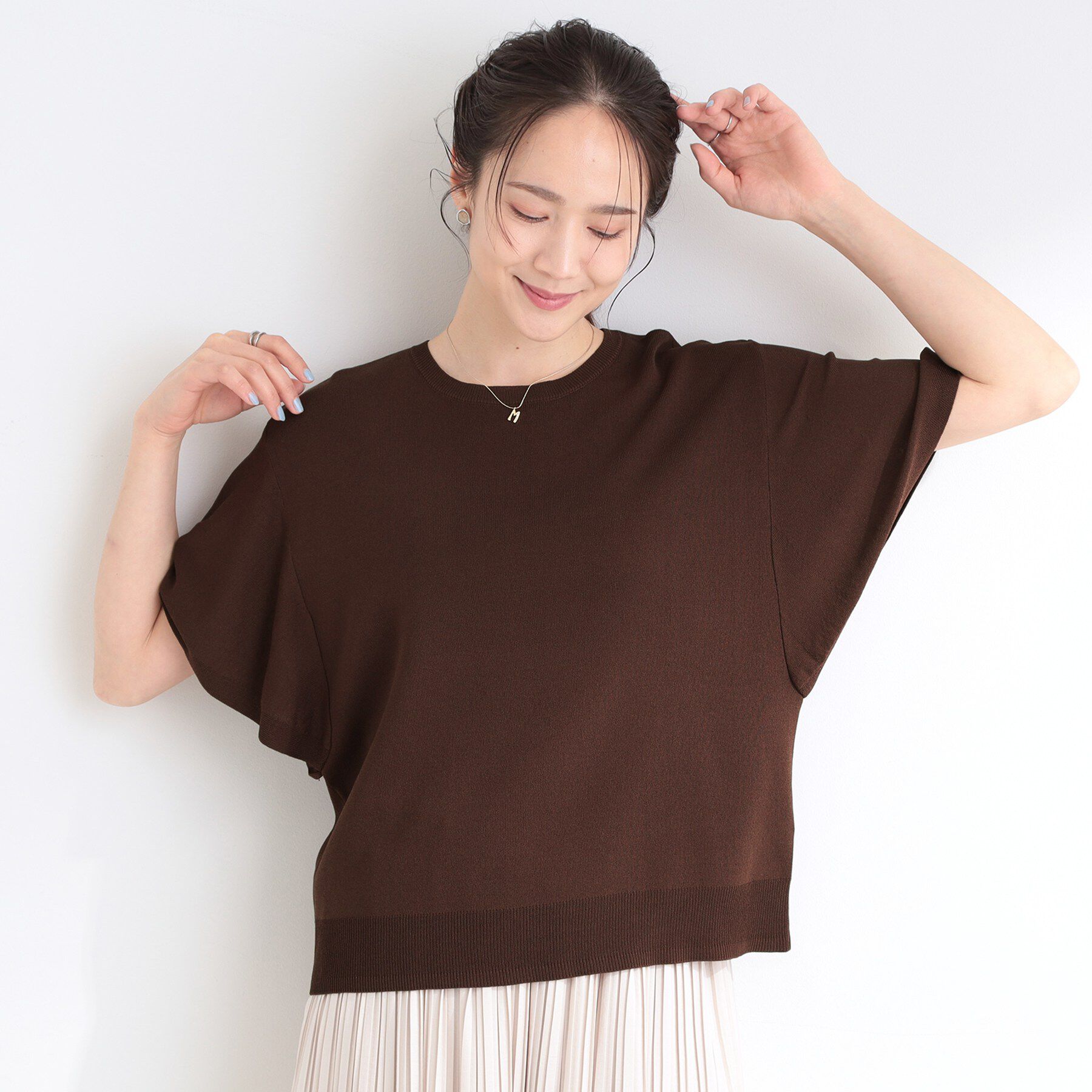 SHOO･LA･RUE「【S-LL】二の腕はカバーして魅せる フレアスリーブニット」|ニット・セーター|