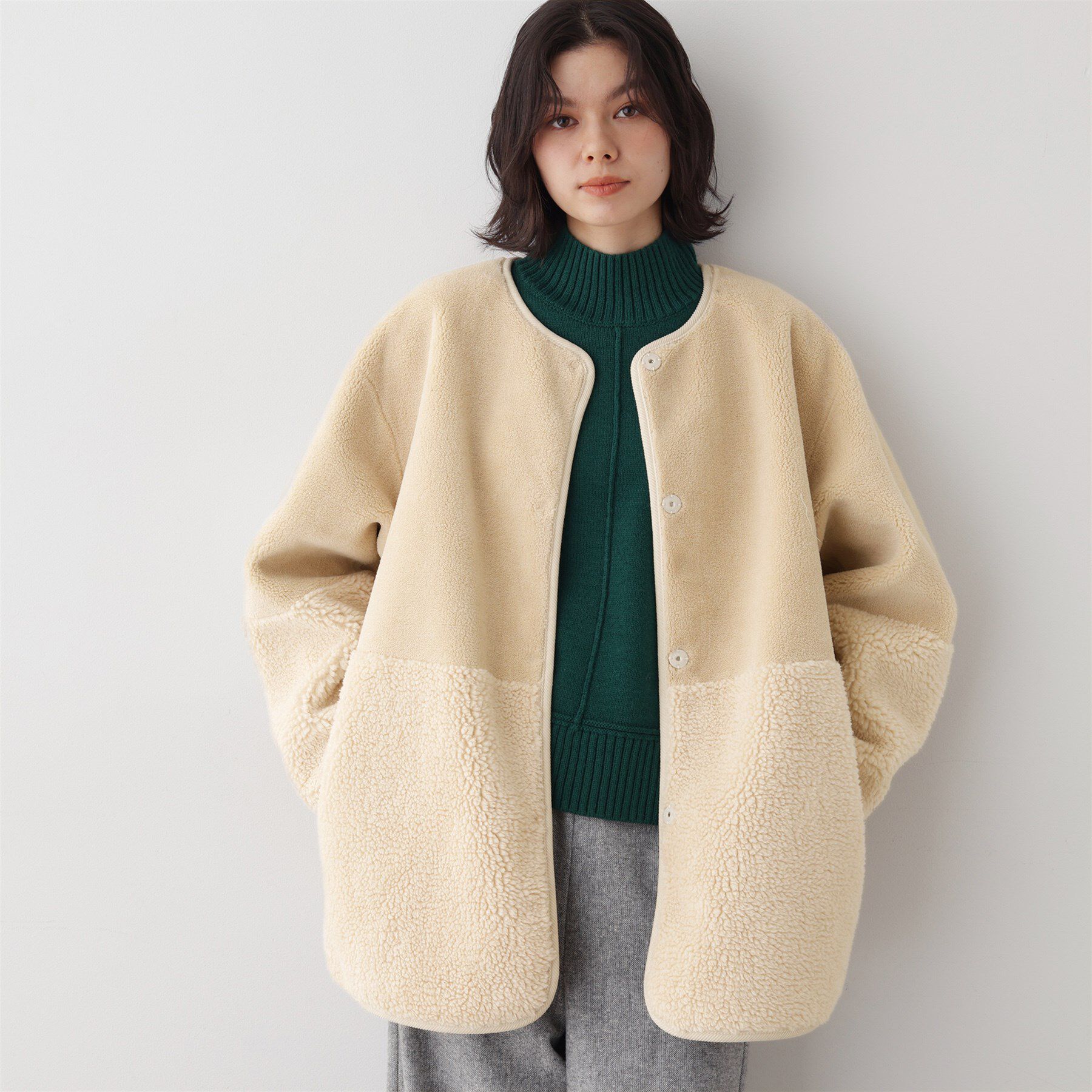 Dessin「【2WAY】フェイクムートンコート」|ノーカラーコート|