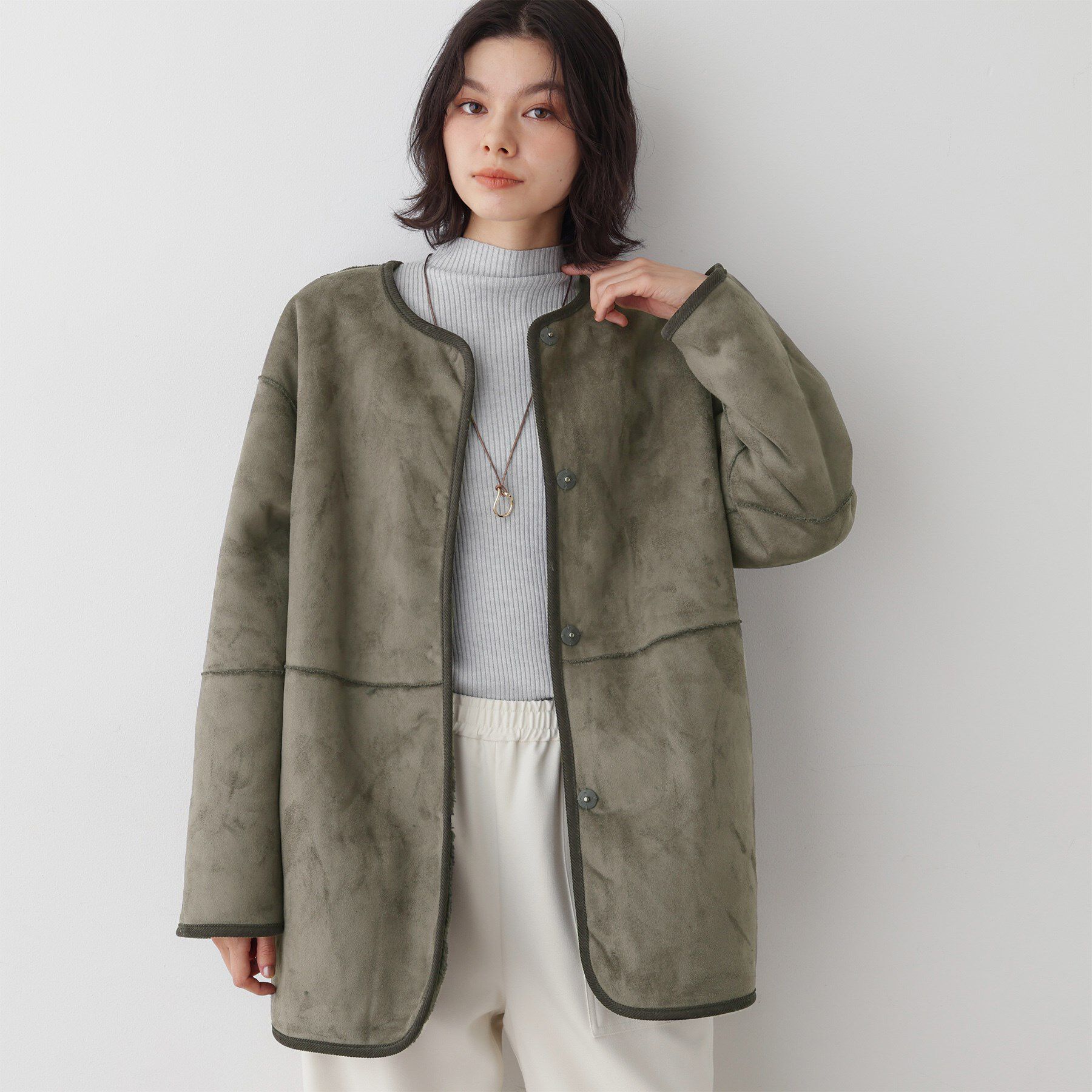 Dessin「【2WAY】フェイクムートンコート」|ノーカラーコート|