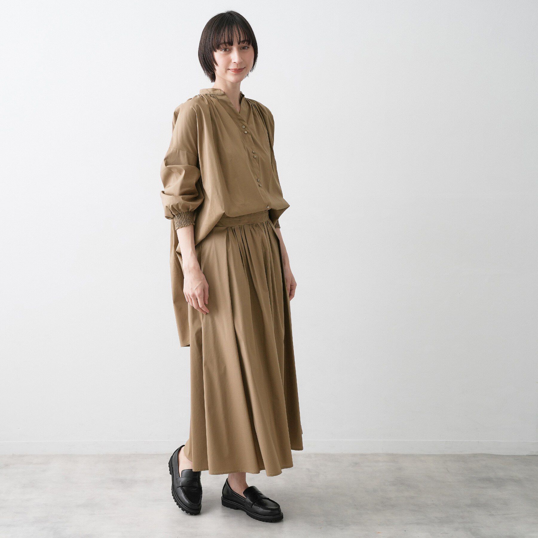 Dessin「【洗える】シャーリングネックチュニックシャツ」|チュニック|