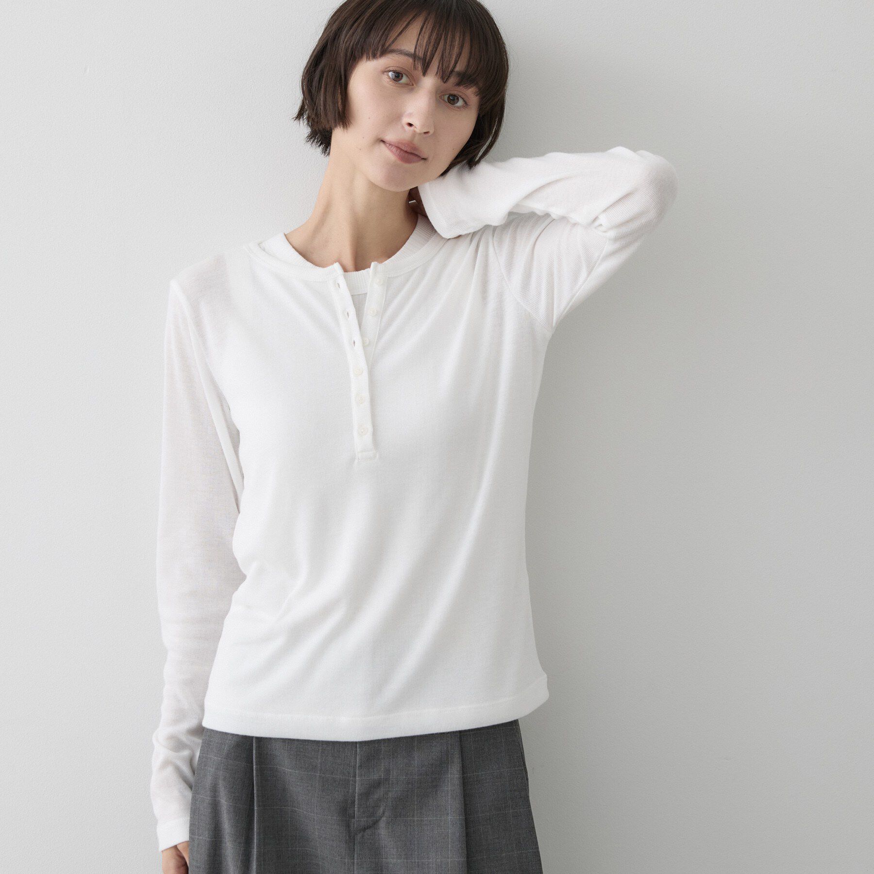 Dessin「【洗濯機OK/秋インナー】シアーテレコヘンリーネックプルオーバー」|Tシャツ・カットソー|