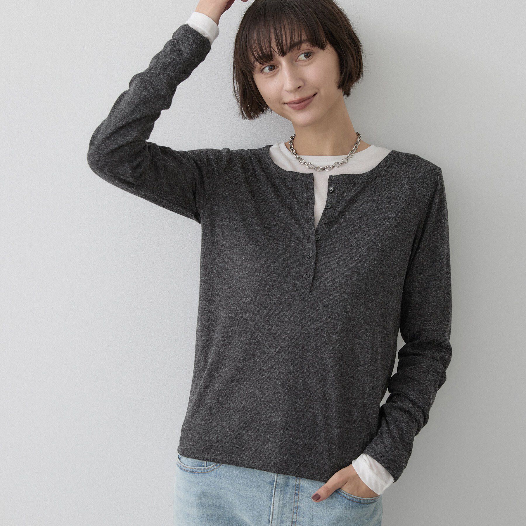 Dessin「【洗濯機OK/秋インナー】シアーテレコヘンリーネックプルオーバー」|Tシャツ・カットソー|
