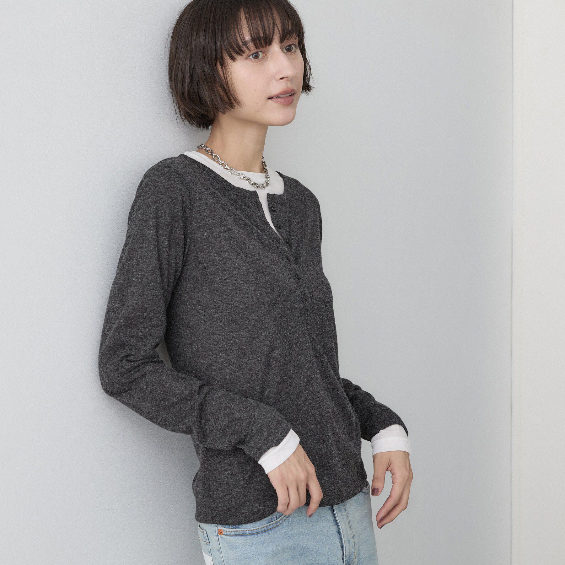 Dessin「【洗濯機OK/秋インナー】シアーテレコヘンリーネックプルオーバー」|Tシャツ・カットソー|