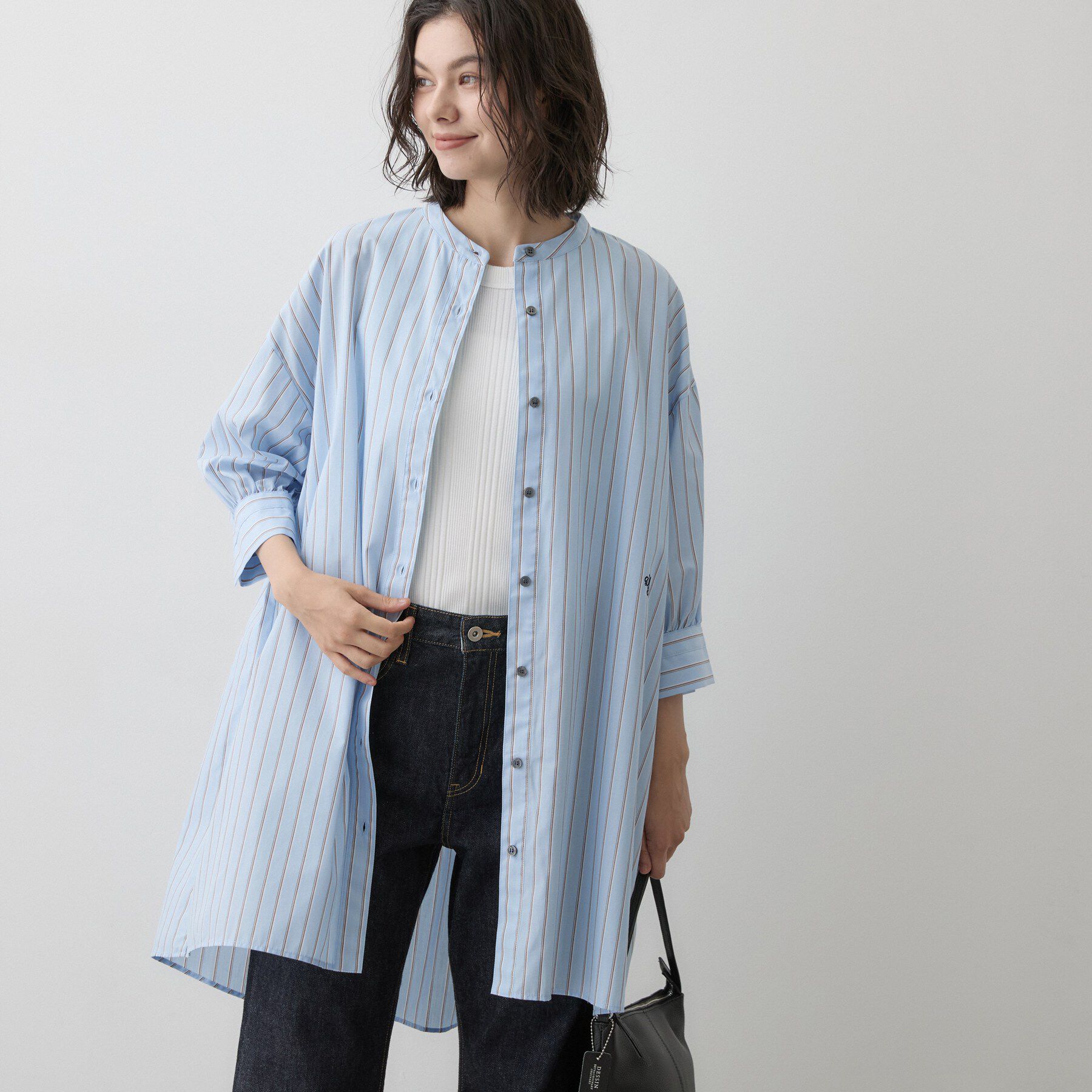 Dessin「【UVカット】チュニックストライプシャツ6分袖」|チュニック|ブルー(391)