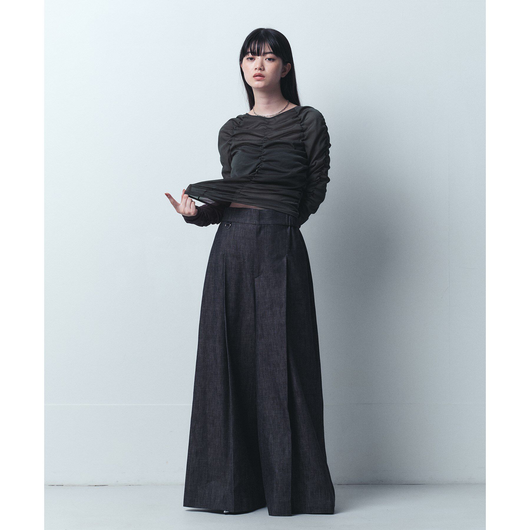 CODE A「sheer gathered jersey top」|Tシャツ・カットソー|
