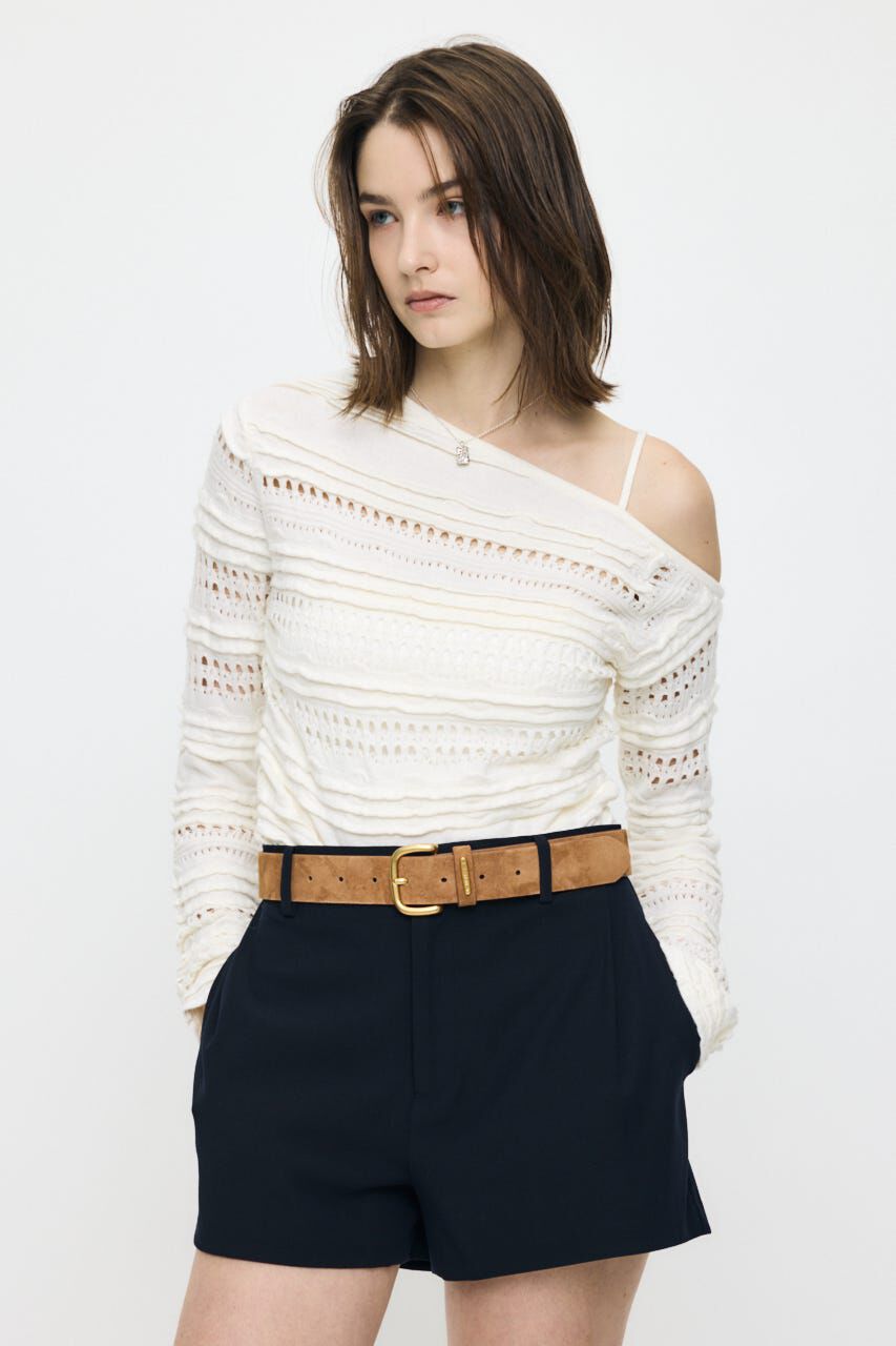 MOUSSY「RANDOM STRIPE OFF SHOULDER トップス」|ニット・セーター|IVOY3