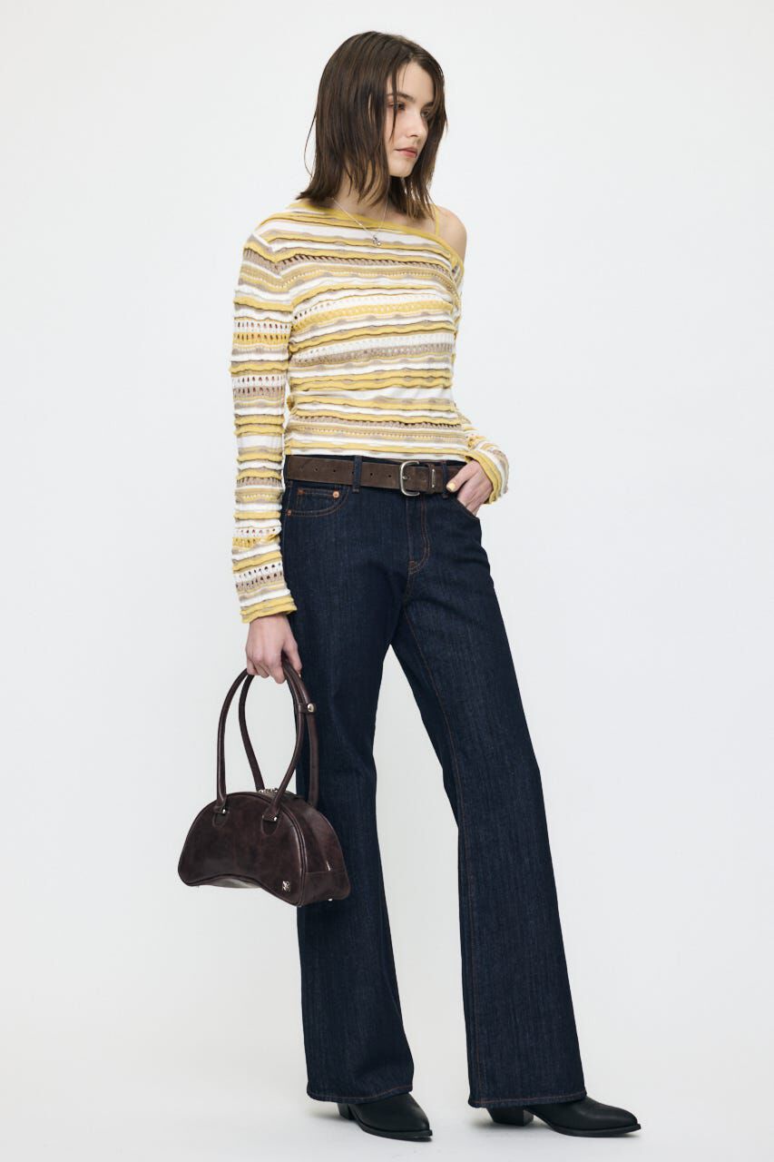 MOUSSY「RANDOM STRIPE OFF SHOULDER トップス」|ニット・セーター|