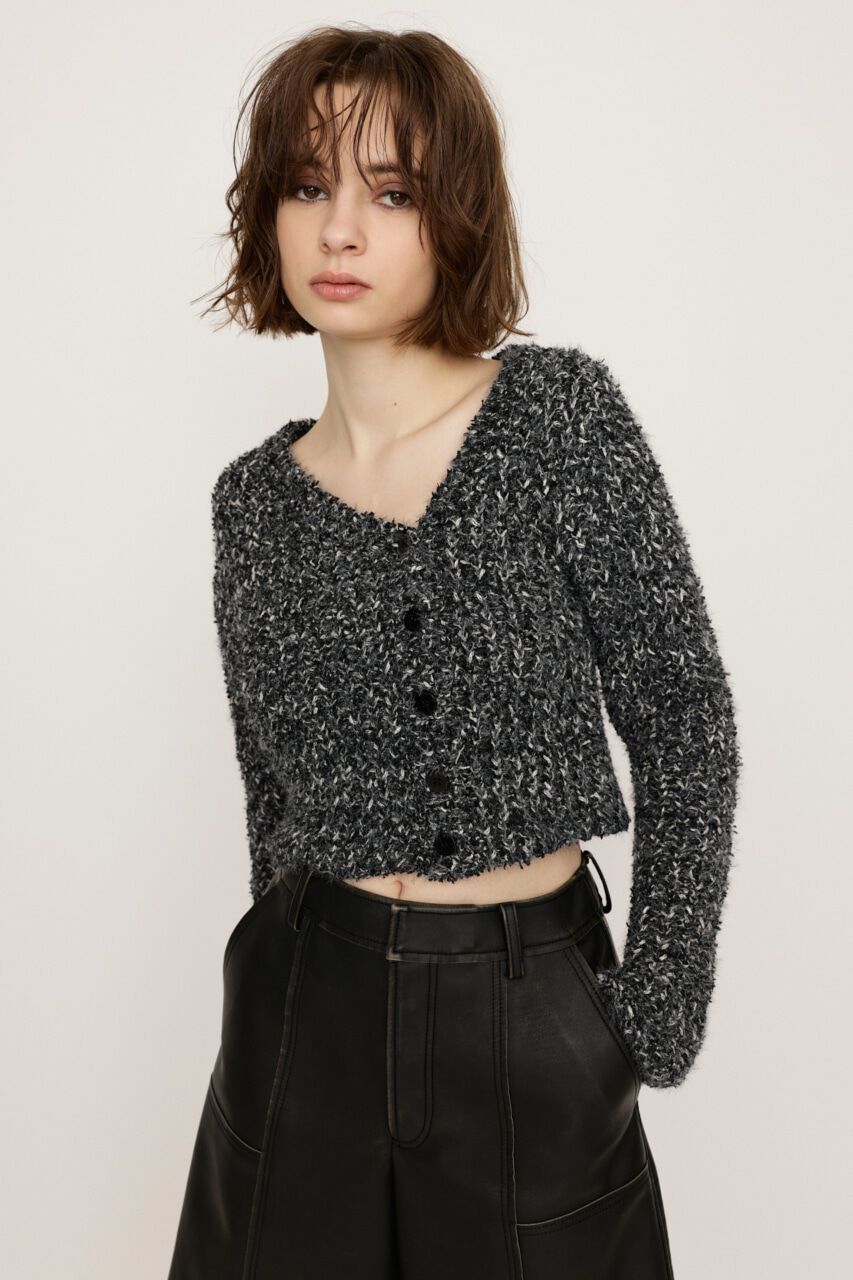 SLY「TAPE YARN SLANT NECK カーディガン」|ニット・セーター|BLK