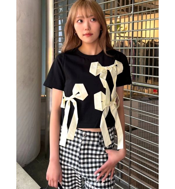 CALNAMUR「バイカラー3ＤリボンＴシャツ」|Tシャツ・カットソー|ブラック