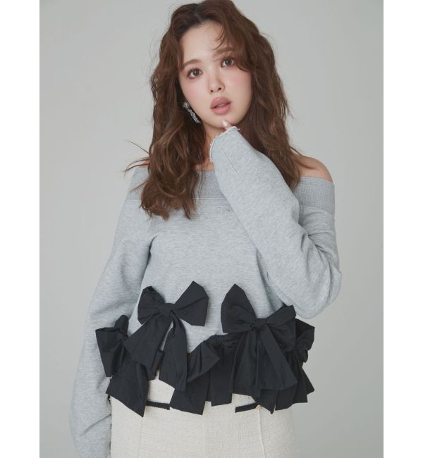 CALNAMUR「ヘムリボンオフショル裏毛トップス」|Tシャツ・カットソー|