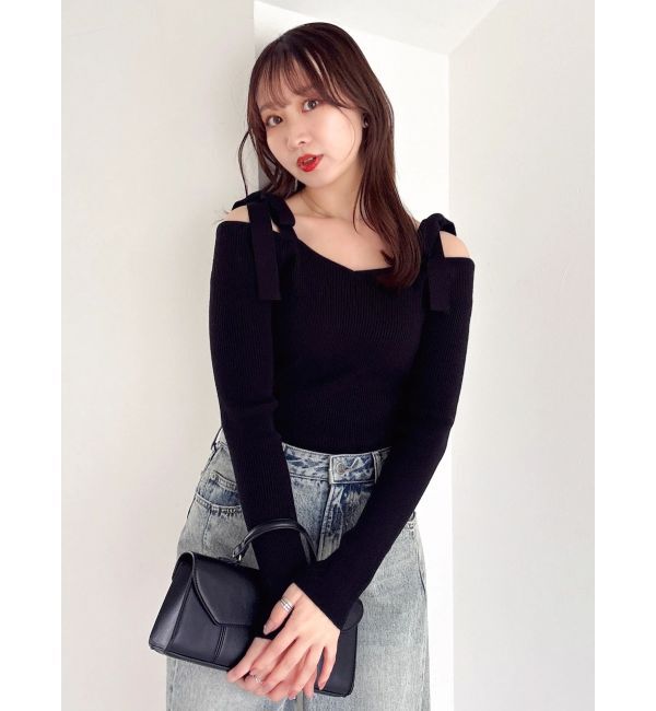 dazzlin「【WEB限定】ショルダーリボンニットトップス」|ニット・セーター|