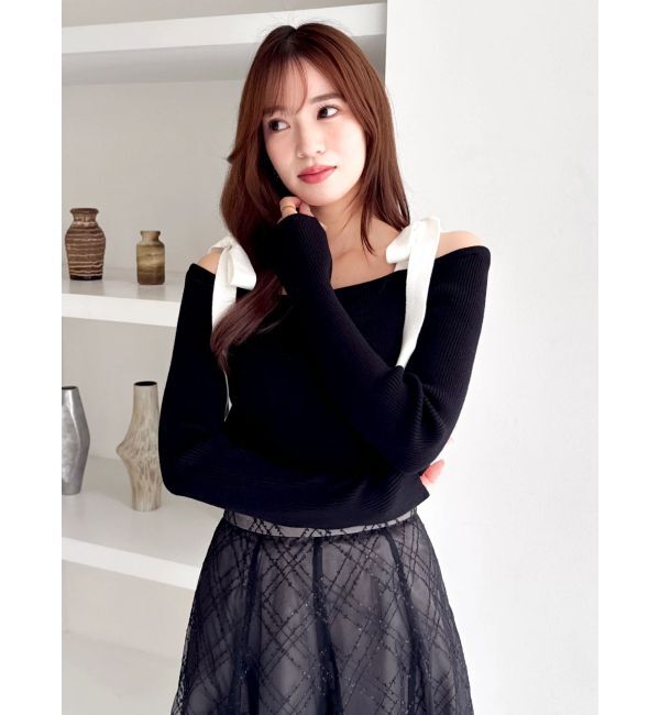 dazzlin「【WEB限定】ショルダーリボンニットトップス」|ニット・セーター|