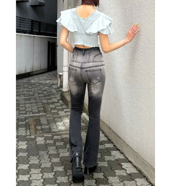 EMODA「ハートダメージハイウエストフレアパギンス」|デニム|