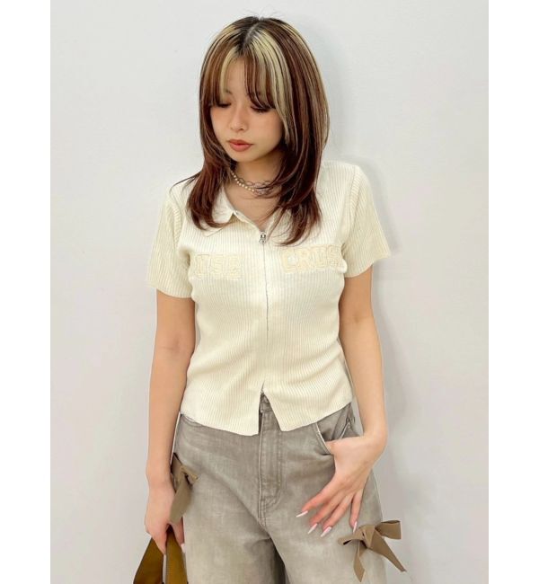 EVRIS「Embroidery ZIP ニットトップス」|ニット・セーター|アイボリー