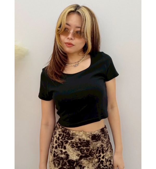 EVRIS「BASICシンプルショートTシャツ」|Tシャツ・カットソー|ブラック