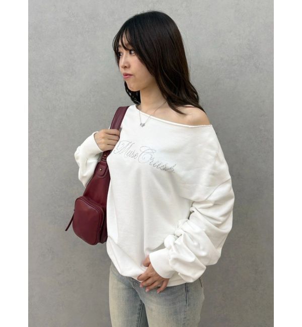 EVRIS「ラインストーンワンショルスウェットトップス」|Tシャツ・カットソー|ホワイト