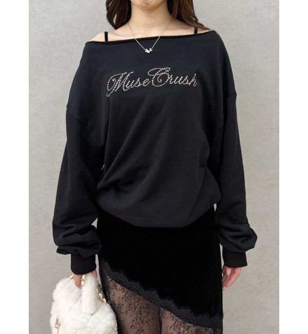 EVRIS「ラインストーンワンショルスウェットトップス」|Tシャツ・カットソー|
