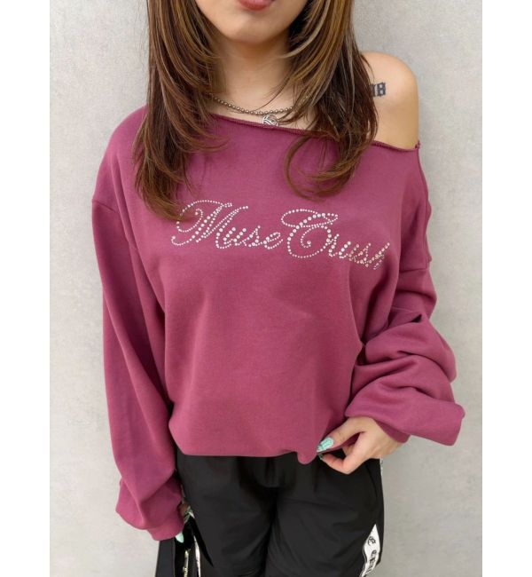 EVRIS「ラインストーンワンショルスウェットトップス」|Tシャツ・カットソー|