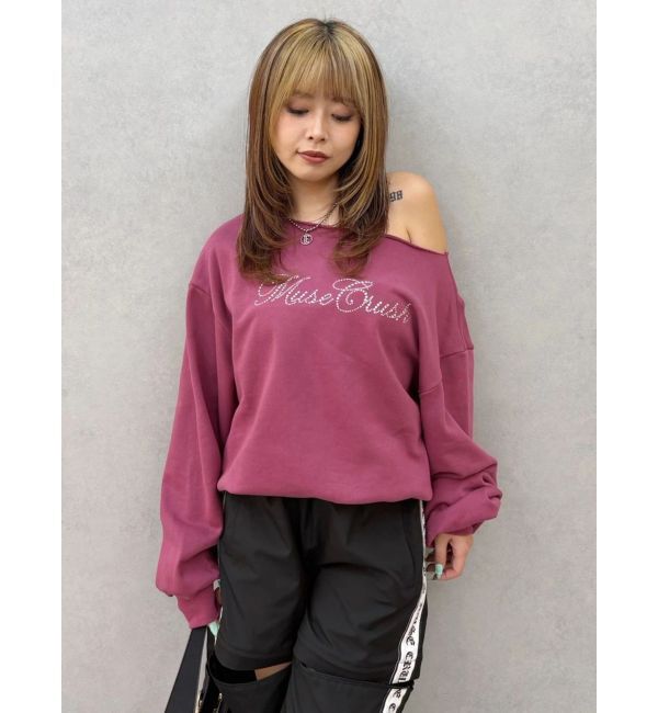 EVRIS「ラインストーンワンショルスウェットトップス」|Tシャツ・カットソー|