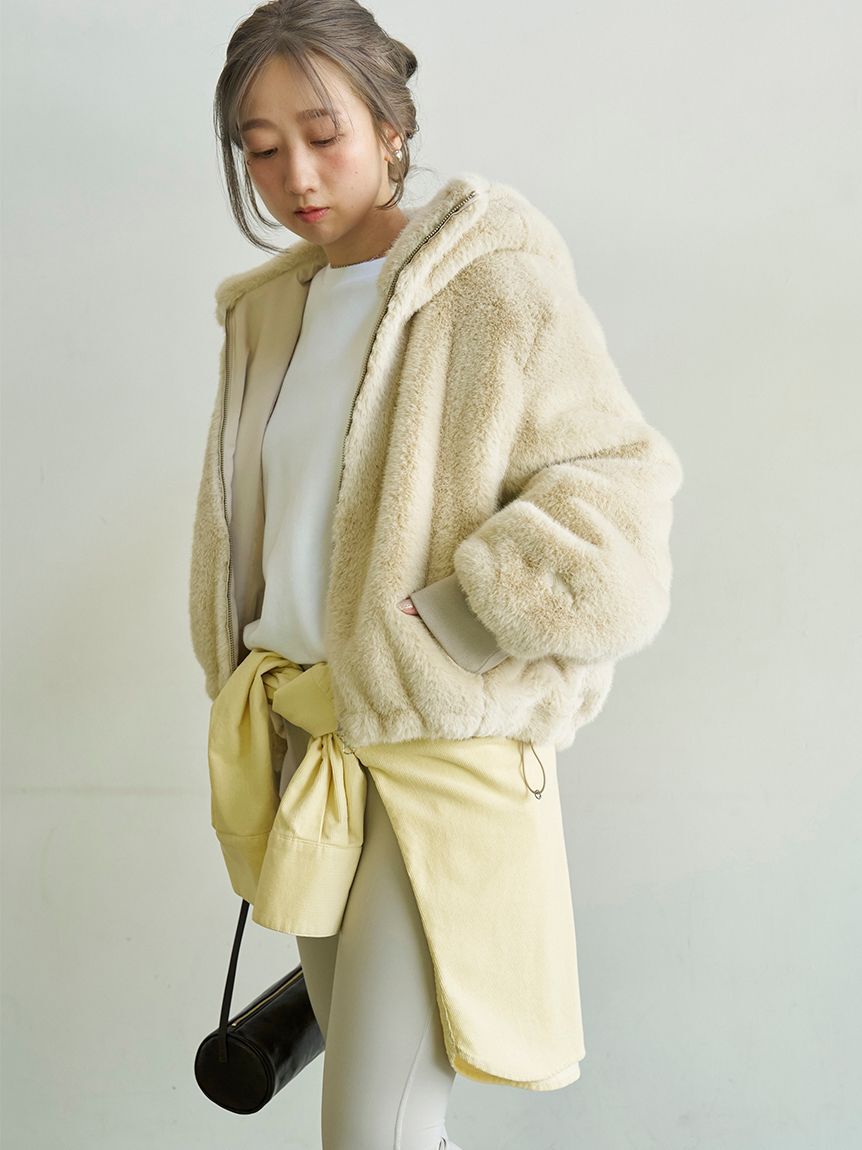 emmi atelier「【W&T】ファーライクフーディーブルゾン」|ブルゾン・スタジャン|