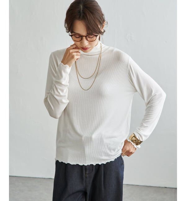 ikka「ハイネックテレコ長袖プルオーバー」|Tシャツ・カットソー|オフホワイト